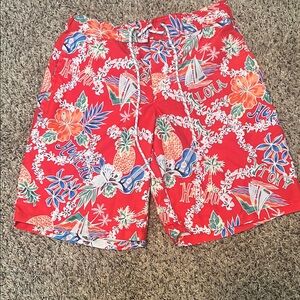 Hawaiian Red Floral Men's Swim Shorts